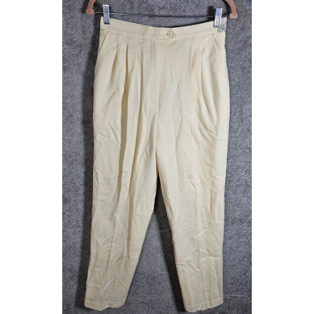 Hyde Point Fashions Wool Pleated Dress Pants Women Sz 12 Ivory Pockets Lined New